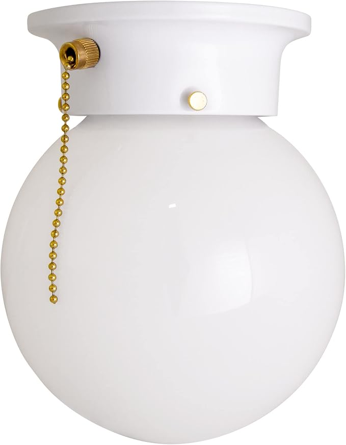 Design House Millbridge Globe 6 Inch Diameter Indoor Ceiling Light Fixture with Pull Chain, for Bedroom, Hallway, Closet & Dining Room, Opal Glass, White, 510040 | Dimmable, Ceiling Mount, Traditional, Steel, Lighting, 510040