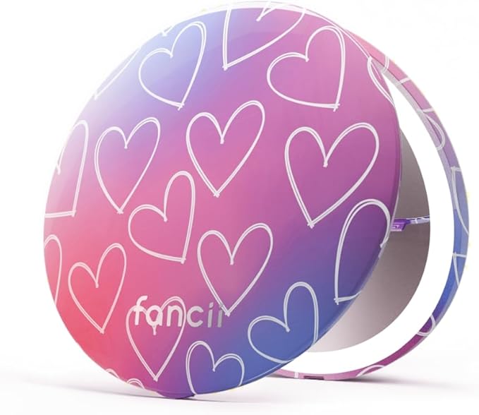Fancii Mini Taylor Compact Magnifying Mirror with LED Light, 10x/1x, Rechargeable, 3 Light Settings, Dimmable - Small Lighted Travel Handheld Mirror for Pocket, Handbag, Purse, 2-Sided (Lovestruck)