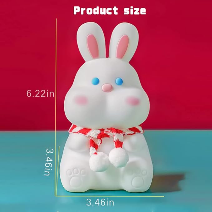 Night Light for Kids, Cute Squishy Bunny Silicone Lamp, Kawaii Animals Bedside Light Up for Woman and Girls, LED Decor Rabbit Nightlight for Toddler Bedroom and Kid Room,Holiday Gifts.