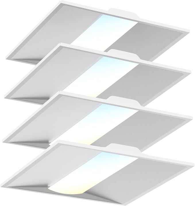 2x2 FT LED Center Basket Troffer Panel Light Drop Ceiling Lights | Dimmable 5CCT Color Tunable 3000K-6500K, 5 Watt Adjustable 40W/35/30/25/20W 0-10V , 120-277V-ETL Qualified, 4-Pack