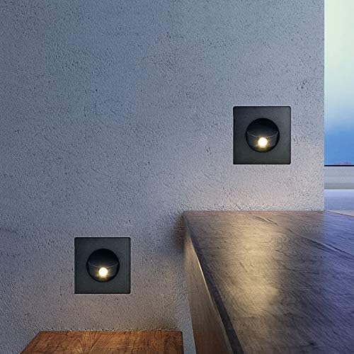 3W LED Wall Recessed Step Stair Lighting Bedside Reading Light Fixture Hidden On/Off Switch Adjustable Warm White Black Square