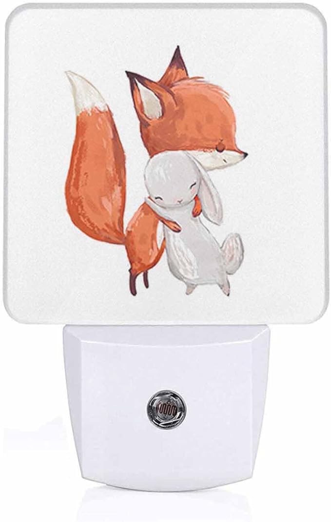 LED Night Light,Fox and Hare LED Night Light Plug into Wall with Dusk to Dawn Light Sensor White Energy Efficient Nightlight for Bedroom Bathroom Hallway Living Room Kitchen
