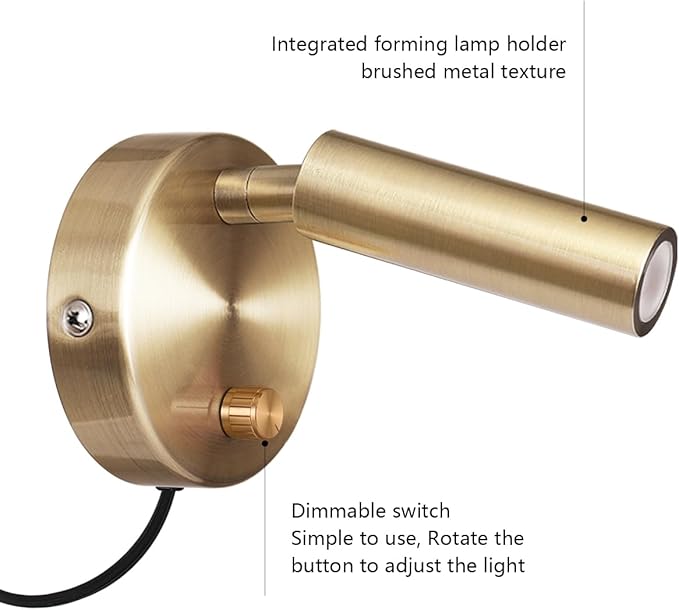 Surface Wall Mounted Reading Light Sconces Lamp Physical Knob Dimmer Switch LED 5W Warm White 3000K (Bronze Plug Cord)
