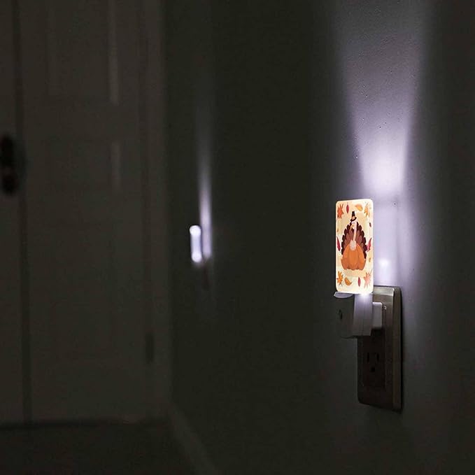 LED Night Light Plug into Wall with Dusk to Dawn Light Sensor White Energy Efficient Thanksgiving Holliday Turkey Pumpkin Leaves Nightlight for Bedroom Bathroom Hallway Living Room Kitchen