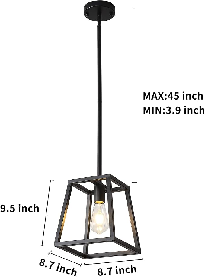 Black Pendant Light,Mini Rectangle Chandeliers, Pendant Lighting for Kitchen Island Living Room 1-Light Industrial Pendant Lighting for Kitchen Island