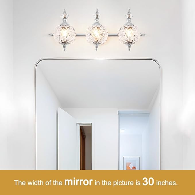Brushed Nickel Bathroom Vanity Light Fixture Vintage Style - 3 Light G9 Bulb Compatible, 23" Wide Bathroom Lighting Over Mirror with Hand-Etched Glass Shades, Easy Mount for Makeup Area