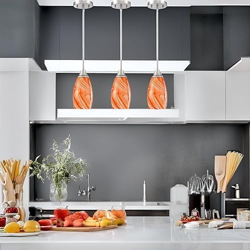 Viinew Mini Glass Pendant Light,3-Pack Orange Marble Glass Hanging Light | 4.72" with Handblown Glass Oval Chadelier,Glass Ceiling Pendant Light for Dining Room Kitchen Island Cafe Foyer
