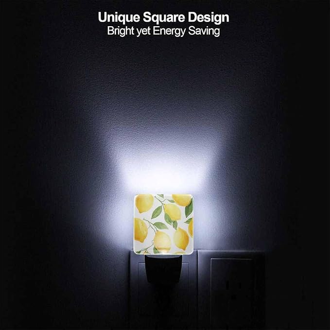 Lemon Night Light A Bright Yellow Fruit Plug into Wall with Dusk to Dawn Light Sensors 0.5W Warm Nightlights for Bedroom Bathroom Hallway