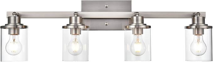 Yaohong 4-Light Track Lighting Kit Brushed Nickel Track Lighting Fixtures, Bathroom Wall Light Ceiling Mount Rotatable Spotlights, Kitchen Ceiling Light Fixtures with Glass Shade for Bathroom Hallway