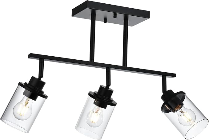 Yaohong Black Track Light Fixtures Ceiling, 3 Light Bathroom Vanity Lights | Modern Kitchen Tracking Lights Flexibly Rotatable Light Head, for Living Room, Bedroom, Hallway, Shop