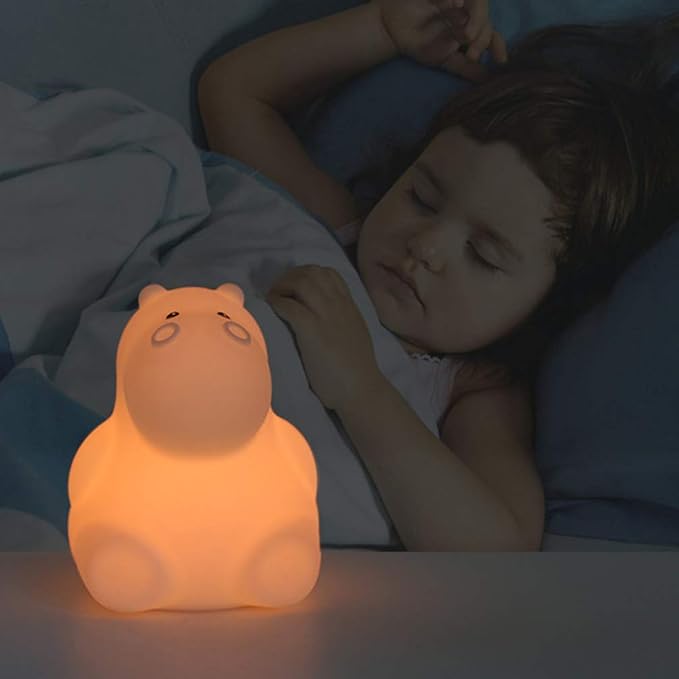 Hippo Night Light Touch Sensor Bedside Lamp Led Cartoon Breathing Night Lamp USB Rechargeable Silicone Light for Kids Bedroom Nursery Reading Decorative Animal