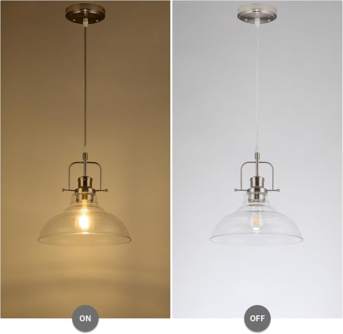WILON Clear Glass Modern Pendant Light for Kitchen, Brushed Nickel | 11'' Clear Glass Shade, Adjustable Height, E26 Ceramic Socket, 60W MAX, Modern Style for Dining Room Kitchen Over Sink
