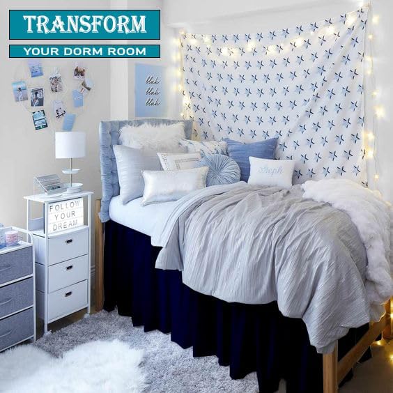 Dorm Bed Skirt, Twin XL, 42" Drop, Navy Blue | Soft Microfiber Fabric, College dorm rooms, Hides under-bed storage, Fits 39"x80" Beds, Wrinkle-resistant, Machine Washable
