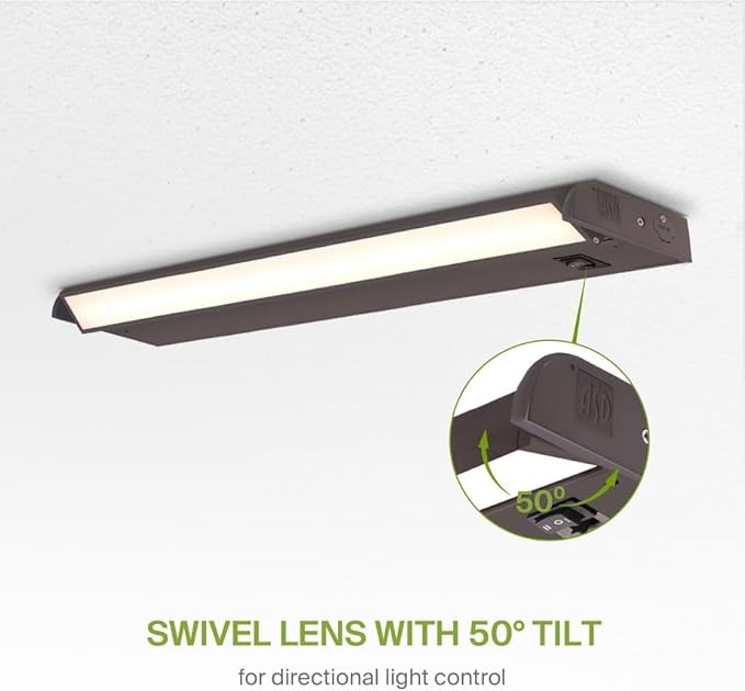 ASD Swivel LED Under Cabinet Lighting Bronze, 18 Inch 8W, Hardwired or Plug-in, 2700K/3000K/4000K, Hi/Low Switch, Rotatable Lens, Dimmable Linkable Under Counter Light for Kitchen, ETL & Energy Star
