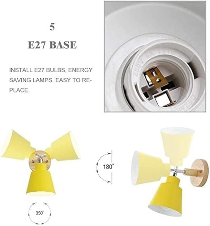 Nordic Minimalist Rotation Wall Lamp Wood Metal Plug in Wall Sconces W/ Switch Wall Mounted Lighting Fixture for Kids Bedroom Bedside Reading Living Room Corridor Hotel ( Color : G , Size : 12cm*15cm