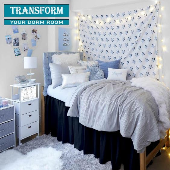 Dorm Bed Skirt, Twin XL, 36" Drop, Black | Soft Microfiber Fabric, College dorm rooms, Hides under-bed storage, Fits 39"x80" Beds, Wrinkle-resistant, Machine Washable