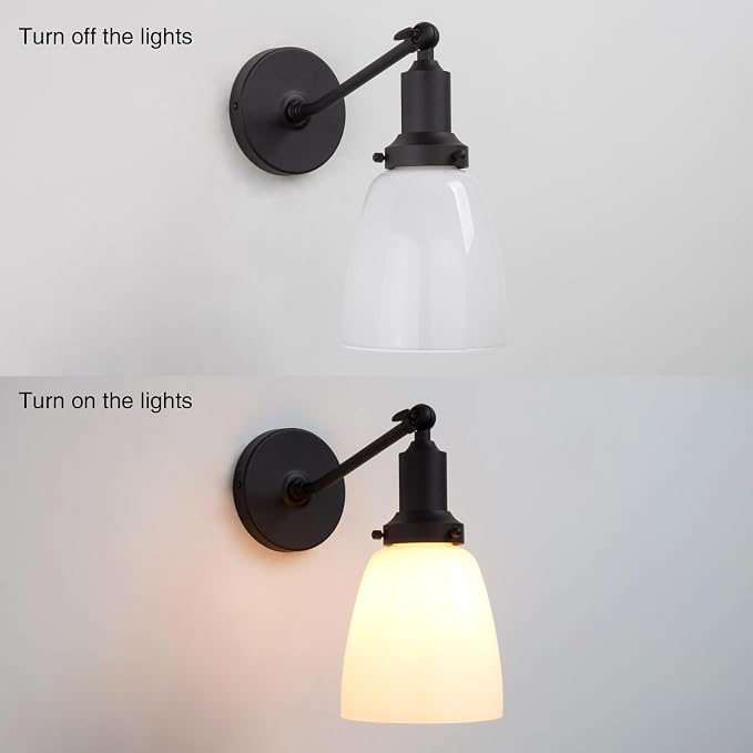 Industrial Vintage Slope Pole Single Sconce with 5.5" Oval Dome White Glass Shade Black Wall Sconce Wall Mount Light Lamp Fixture