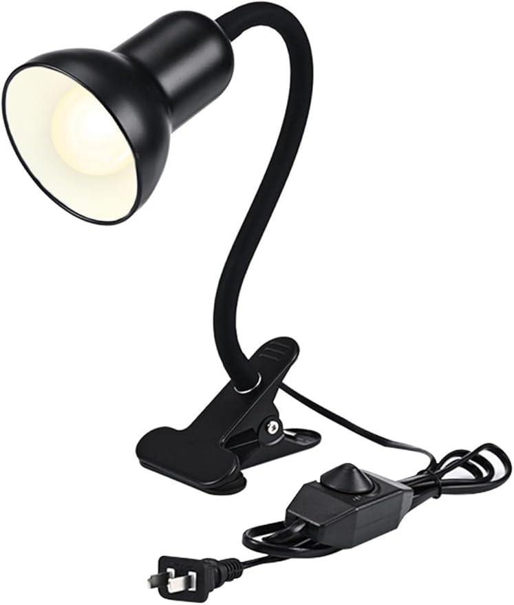 Clip On Gooseneck Lamp - 60W Max, Ceramic Fire-Resistant E26 Socket, Classic Durable Switch, Adjustable Flexible Clamp Light for Desk, Workbench, Bed Headboard, Table, Heat (Dimmable Clip Desk Light)