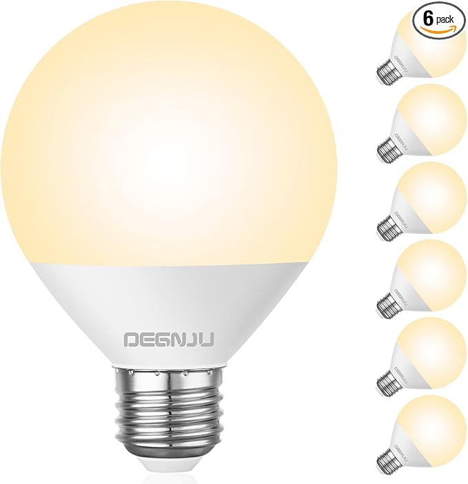 LED Vanity Light Bulbs, 60W Equivalent, Bathroom Light Bulbs 2700K Soft White, 800 Lumens, G25 Globe Bulb for Makeup Mirror, Round Shape, 7W, 120V, Non-Dimmable, 6 Pack