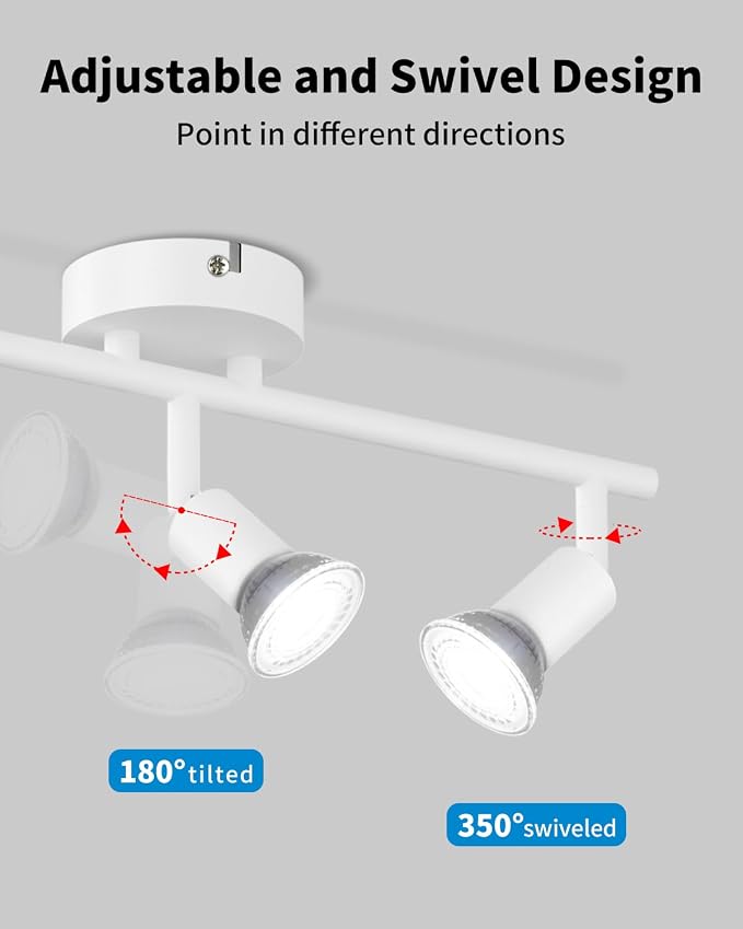 LVWIT 3-Light Track Lighting Fixtures Ceiling with Flexibly Rotatable Head, Modern White Track Lighting Kit, Ceiling Spotlights for Kitchen, Living Room, Bedroom (GU10 Socket, Bulbs Not Included)
