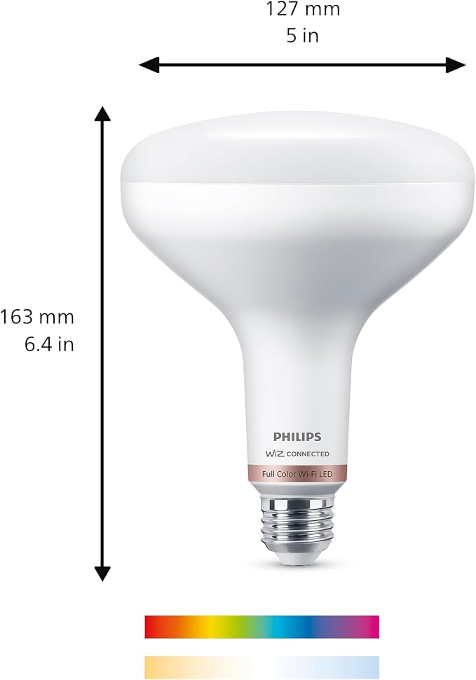 Philips Smart 65-Watt BR40 Color Flood Light Bulb, 2-Pack | Frosted, Dimmable, 110° Beam Angle, E26 Medium Base, Wi-Fi Connected via WiZ App, Voice Control with Alexa & Google
