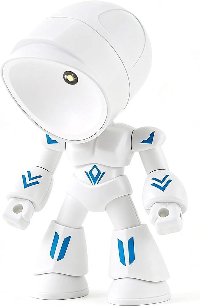 Lonely Robot LED Mini Night Light, Cartoon Cute Companion Desk Lamp with Magnetic Base, Gift for Thanksgiving Christmas Halloween Birthday, Room Decor (White)
