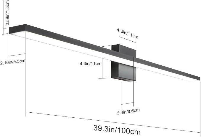 Ralbay 40inch Modern LED Black Vanity Light 36W Frosted Aluminum for Bathroom Vanity Lighting Fixtures Cool White 6000K