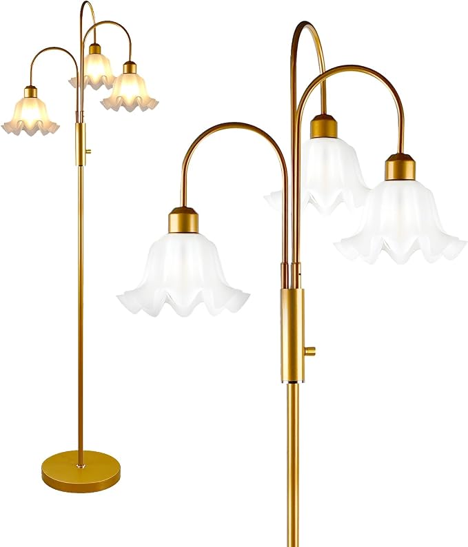 Lightdot 70IN Flower Floor Lamp for Living Room, 3 Light Dimmable Tree Floor Lamps with Bulb Included for Wedding/Party, Unique Floral Tall Lamp with 5Lbs Heavy Base for Bedroom/Sofa Beside-Gold