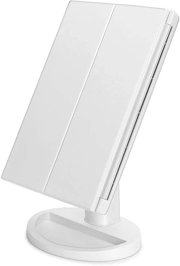 Infitrans Trifold Makeup Mirror Vanity Mirror with Lights,1X 2X 3X Magnification,Touch Control,Adjustable Rotation,Dual Power Supply,Portable Travel Cosmetic Mirror,Birthday Gifts for Women,Teengirls