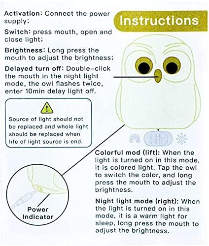Cute Owl Kids Night Light,USB Rechargeable Cute Animal Lamps,Creative Symphony Night Light Children Feeding Light at Night,Touch Control,Safe Silicone,ABS+PC Material Bedside Lamp（White）