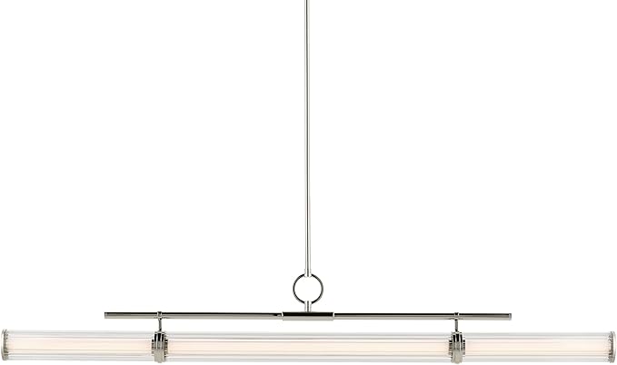 Kichler Riven LED 1-Light Linear Chandelier with Clear Fluted Glass in Polished Nickel, Sloped Ceiling Compatible, for Kitchen or Dining Room (9.5" x 8" x 60.25"),