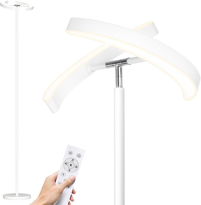 SUNMORY Floor Lamp for Living Room, 28W Bright LED Lamp with Remote Control | 1600lm Dimmable Rotatable Standing Lamp, 74" Tall Modern Reading Torchiere Uplighter Lamp for Bedroom Office Corner, White