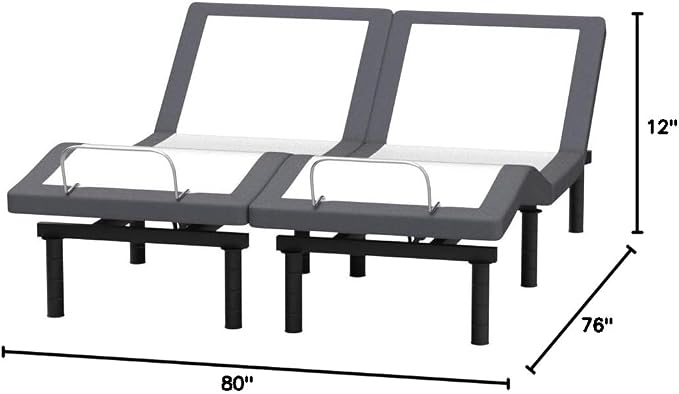 Blissful Nights e4 Split Top Flex Top King Adjustable Bed Base Frame, Massage, Anti-Snore, USB, Nightlight, Wireless Remote Head & Foot Incline, and 10-Year Warranty