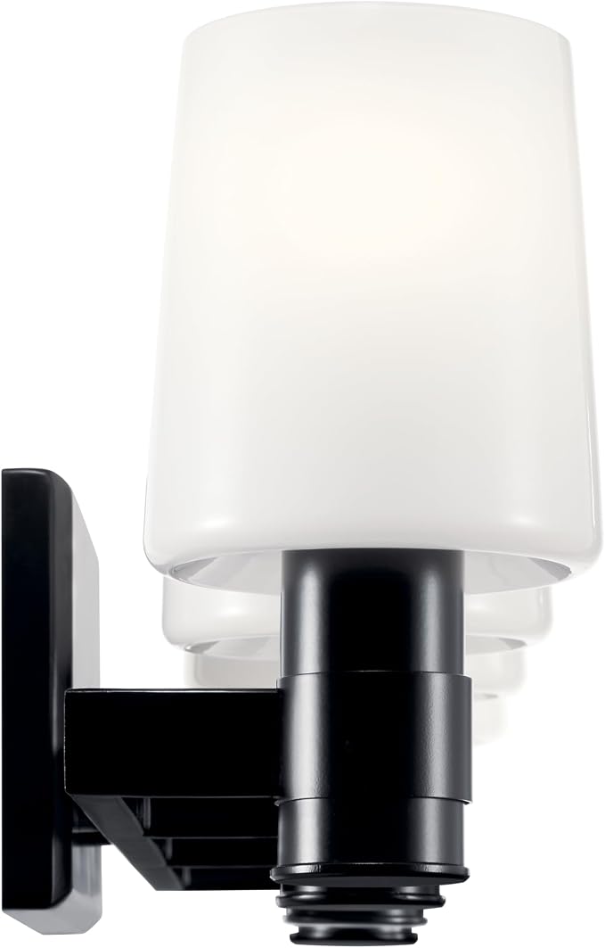 Kichler Adani 4-Light Bathroom Vanity Light, Black | Modern vanity light with opal glass for bathrooms and powder rooms (30" x 8.25"), 55177BK
