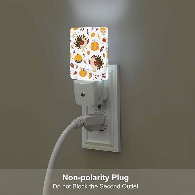 LED Night Light Plug into Wall with Dusk to Dawn Light Sensor White Energy Efficient Cute Turkey Autumn Thanksgiving Day Nightlight for Bedroom Bathroom Hallway Living Room Kitchen