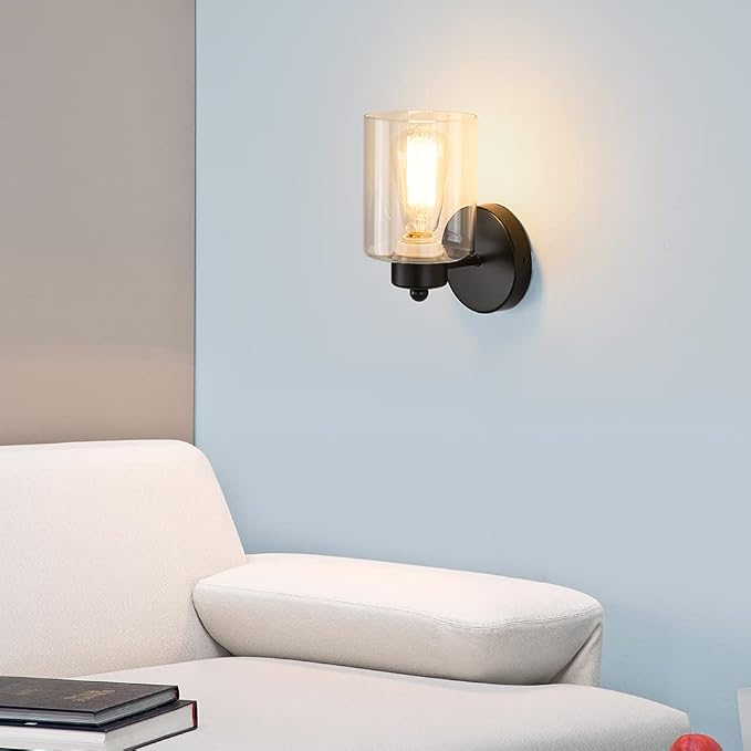 Metal Sconces Wall Lighting with Clear Glass Shade,Bathroom Black Vanity Light Matte Black Wall Sconce, Matte Black Vanity Lights for Bathroom, Modern Wall Light Fixtures