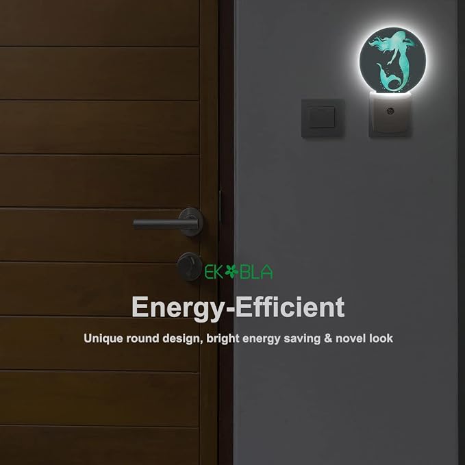 EKOBLA Mermaid Night Light, Green Fish Scale Ocean Theme Night Lights Plug Into Wall with Auto Sensor for Teens and Girls Bedroom