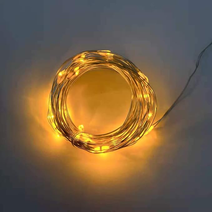 Everfit Lighting 2 Pack Battery Operated Mini Lights,Indoor Led Fairy Lights with Timer 6 Hours on/18 Hours Off for Wedding Party Decorations,50 Count LEDs,18 Feet Silver Wire (Yellow)