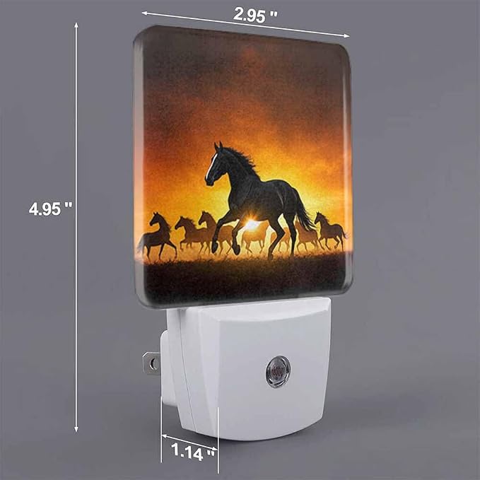Horse Night Light Running Horse at Sunset 0.5W Night Lights Auto LED Lamp Energy Saving Square Lights for Room Bedroom Bathroom