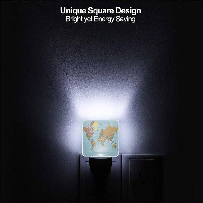 World Map Night Lights Plug into Wall Colored World Map Night Light with Dusk to Dawn Sensor for Home Bedroom Bathroom Living Room 0.5W Sleep-Friendly