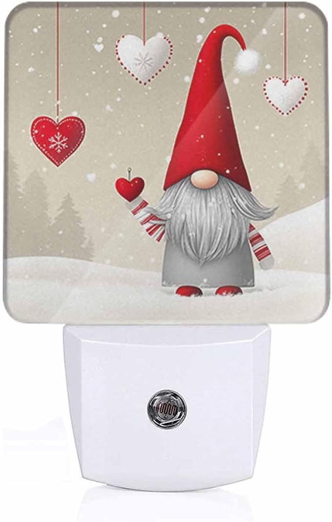 Christmas Theme Night Light Red Hearts and Elves LED Night Lights Plug into Wall for Stairway Hallway Bedroom 0.5W Nightlight