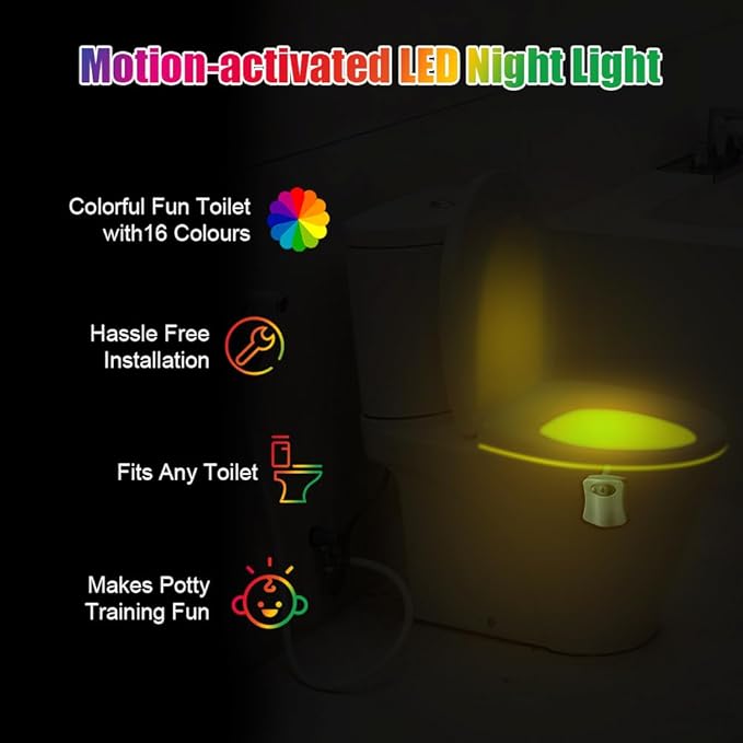 Toilet Lights Motion Detection Sensor, 2 Pack Smart Night Light for Bathroom, 16 Color Changing Inside Toilet Bowl Night Light, Cool Stuff Bathroom Accessories Decor for Boys Girls Men Women