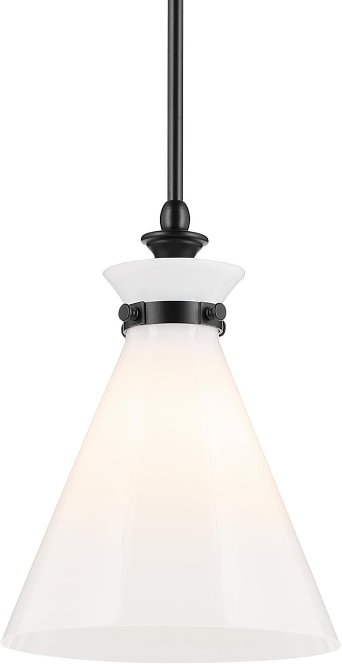 Kichler Laria Pendant Light, Opal Glass, Black | Updated traditional pendant light for kitchen islands and dining rooms (14.5" x 10.5"), 52774BK