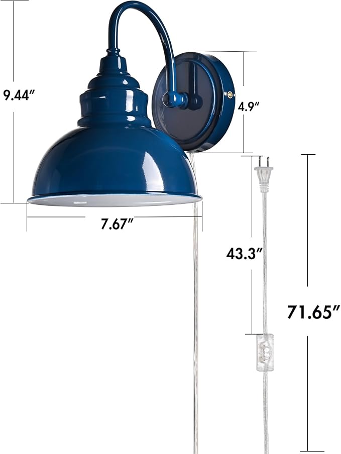 Mini Gooseneck Wall Sconce, 2-Way Mount with Switch, Blue | Flexible Gooseneck, Plug-in & Hardwired Dual Installation, On/Off Switch Included, Fits Bedroom, Porch, Patio, Hallway