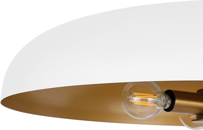 LamQee 20 Inch Oversized Large Pendant Lights, 3-Lights White and Gold Dome Chandelier, Mid Century Modern Metal Pendant Lighting Fixture Ceiling Hanging for Kitchen Island Dining Room Over Table Bar