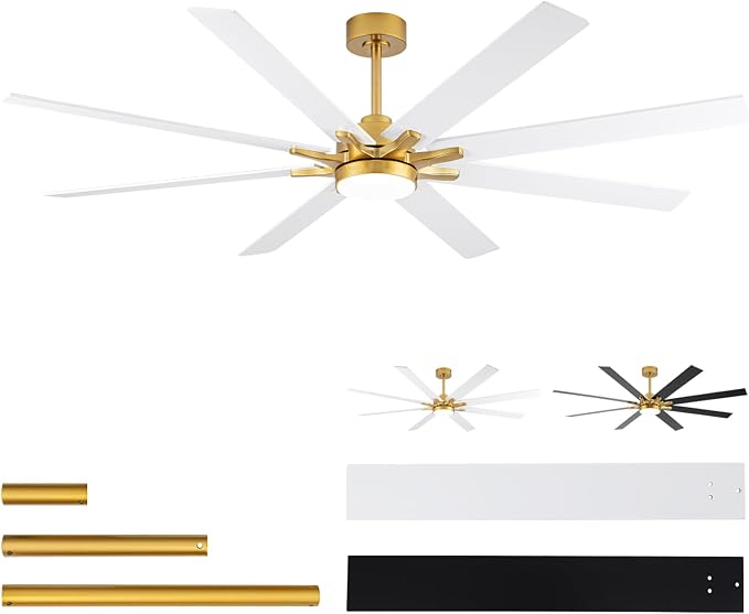 LANMEL Metal Ceiling Fan with Lights and Remote, 72 Inch, Gold & White | Modern Low Profile Flush Mount, Reversible, 3CCT Dimmable, Quiet, LED, For Bedroom, Living Room, Indoor/Outdoor Patio Use
