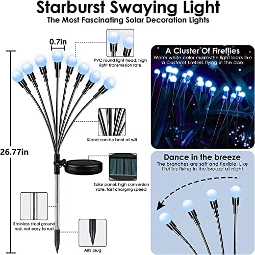 6 Pack Solar Firefly Lights Outdoor Swaying Garden Decorations 48 LED Blue | 2 Lighting Mode, Auto On/Off, Sway with Wind, Waterproof Solar lights Outdoor for Walkway Yard Terrace Holiday Decorations