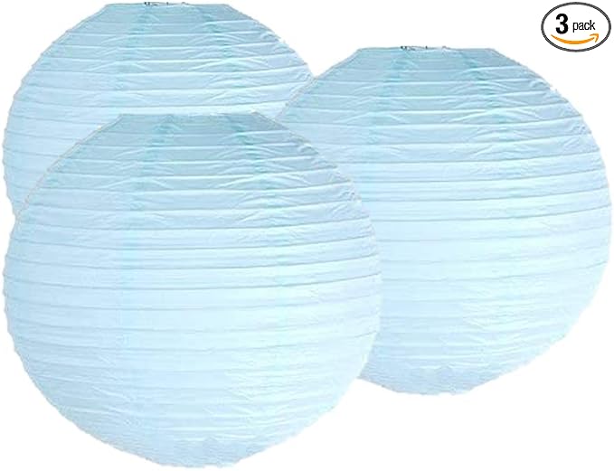 Pack Of 3 Round Paper Lanterns Lamp Wedding Birthday Party Decoration (Baby Blue, 8"/20CM)