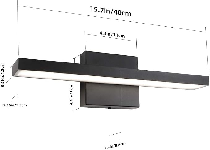 Ralbay 15.7 inch Modern LED Black Vanity Light 12W Frosted Aluminum for Bathroom Vanity Lighting Fixtures Natural White 4500K