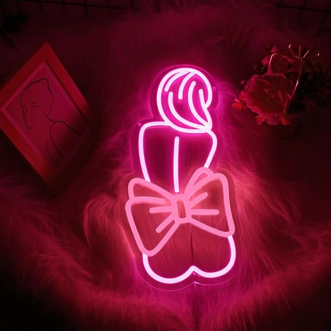 Lady Neon Sign - Pink Bow Neon Signs for Wall Decor, Lady Led Sign for Bar, Party, Home, Room Decor, USB Powered